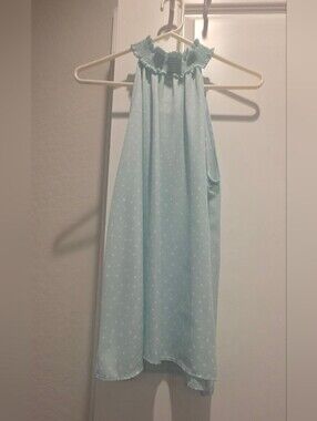 Vine & Love Pale Blue Halter top with White Heart Print